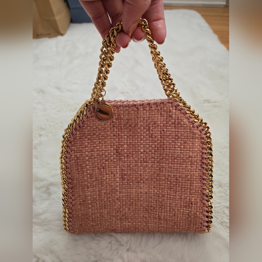 Authentic Stella McCartney Metallic Woven Raffia Tiny Fold Over Falabella - Picture 8 of 12